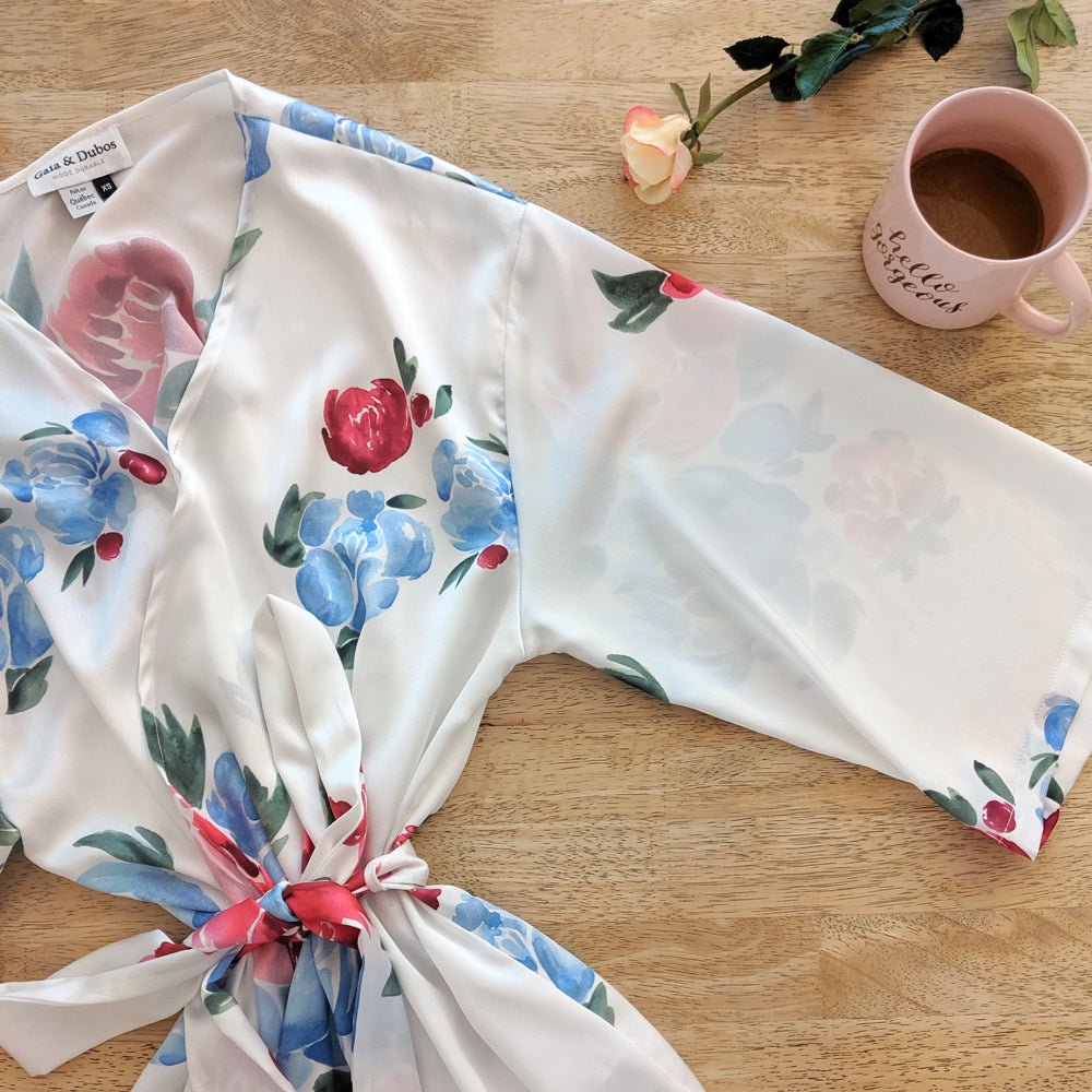 Pyjamas femmes faits au Québec satin fleuri recyclé et tissus écologiques