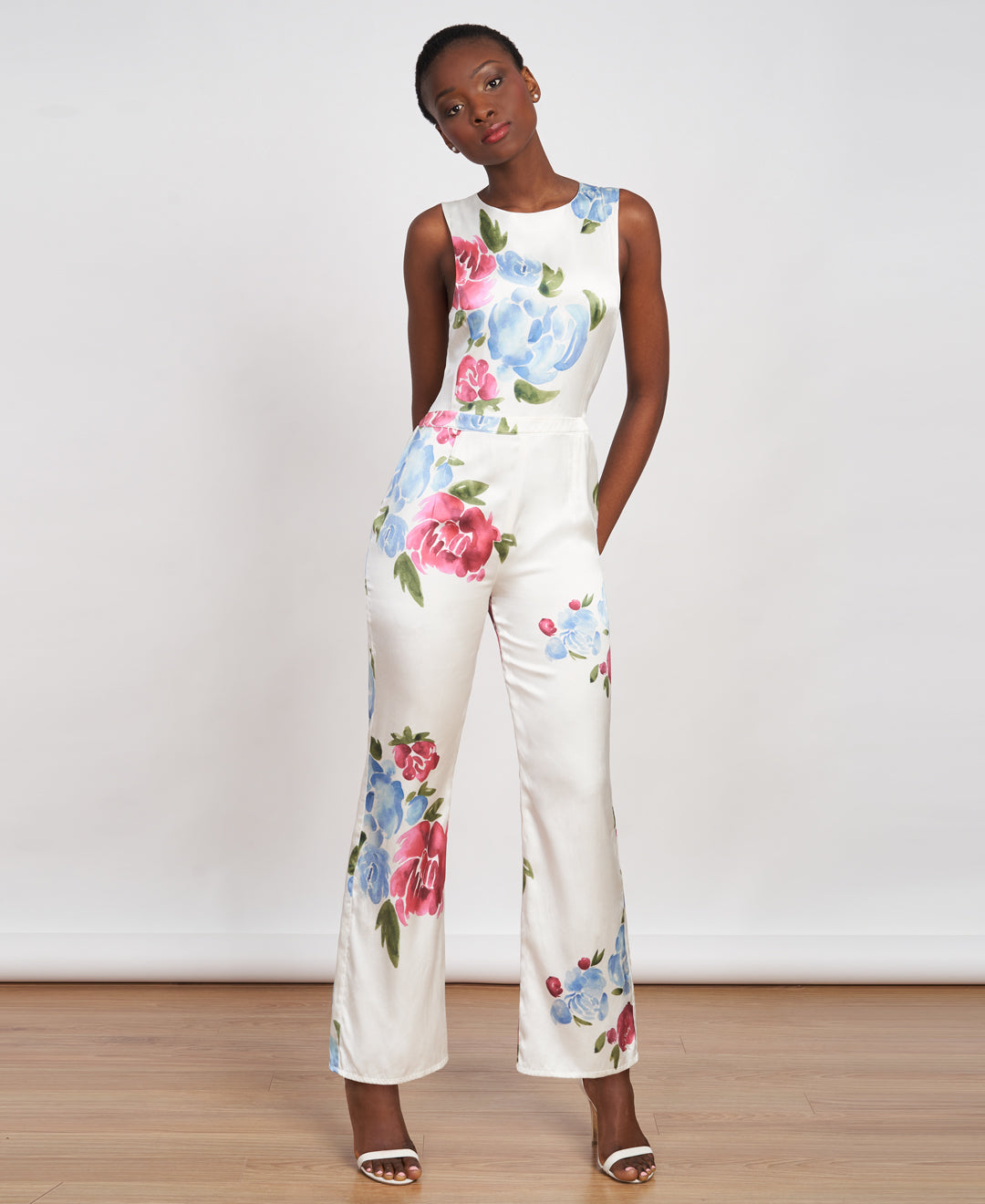 Jumpsuit motif floral en soie biologique fait au Québec