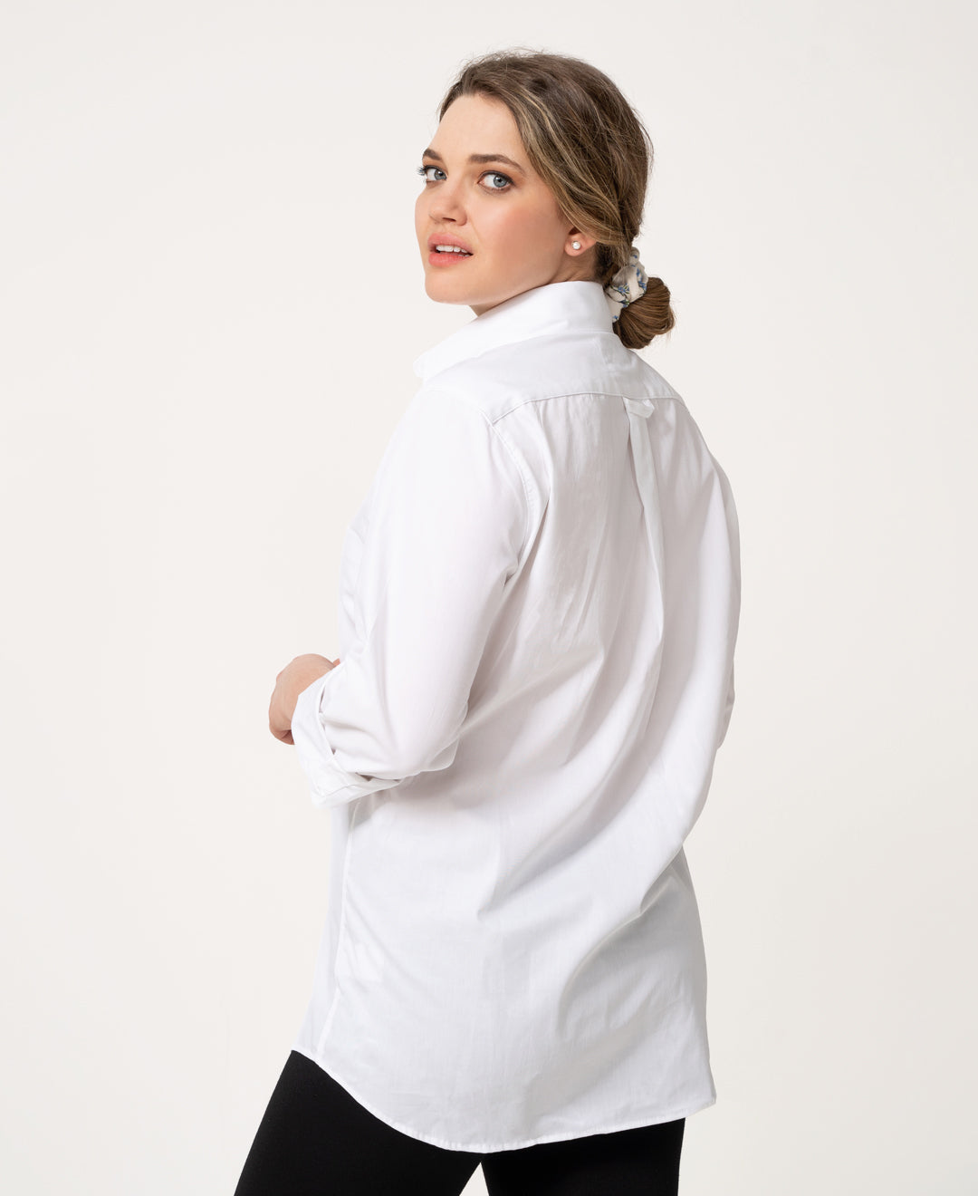 Chemise boyfriend décontractée en coton biologique Twill blanc