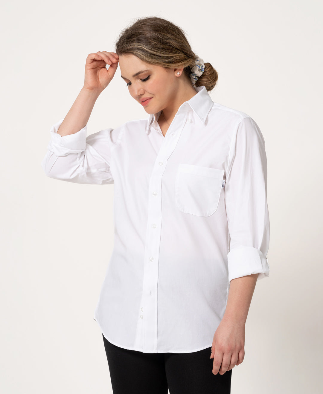 Chemise boyfriend décontractée en coton biologique Twill blanc