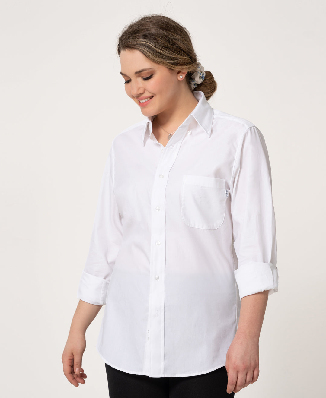 Chemise boyfriend décontractée en coton biologique Twill blanc