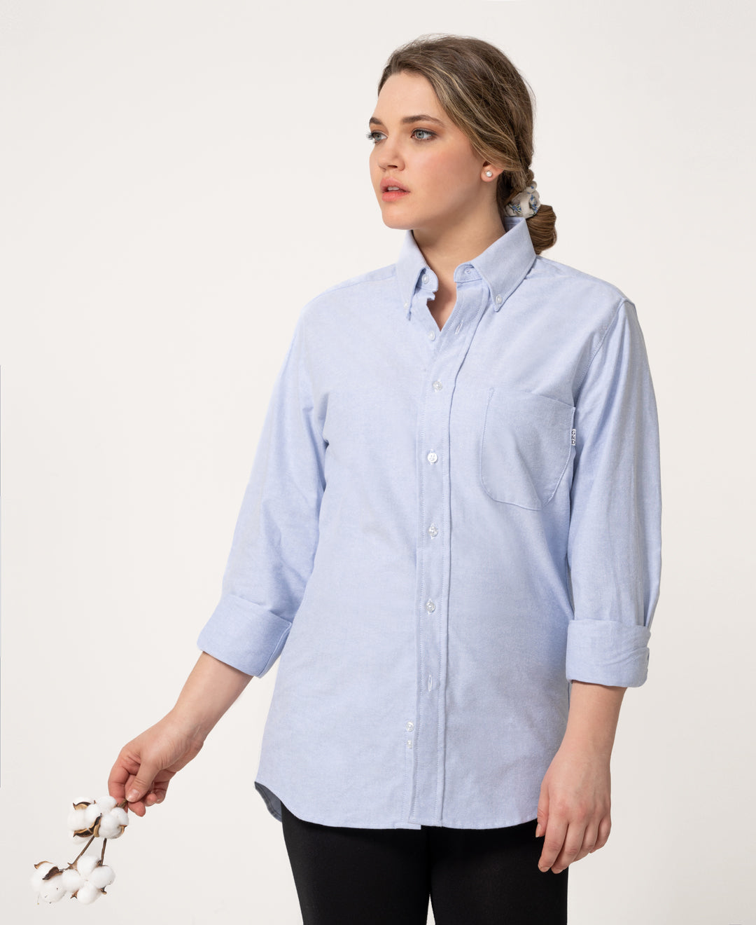 Chemise boyfriend décontractée en coton biologique Oxford bleu