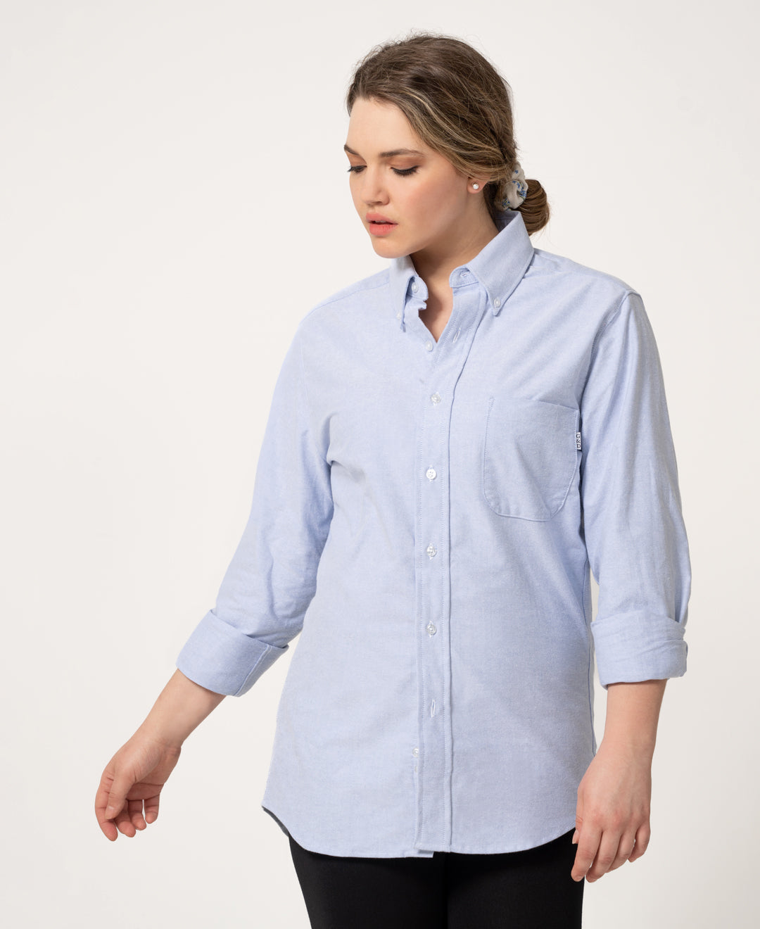 Chemise boyfriend décontractée en coton biologique Oxford bleu