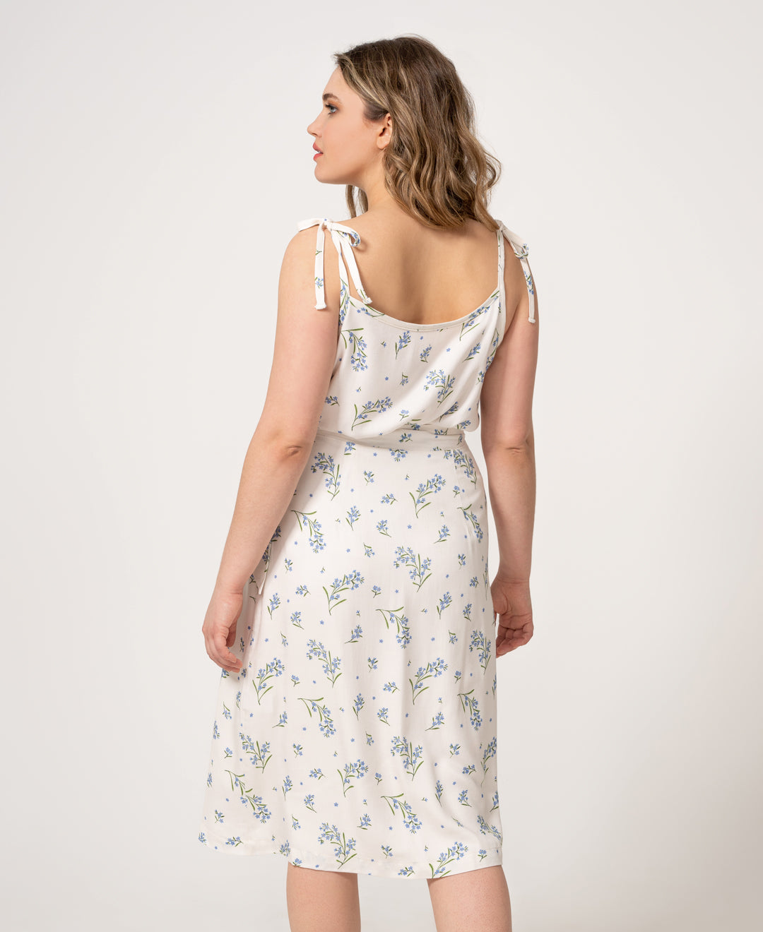Camisole et jupe fleuries myosotis bleu en coton biologique faite au Québec