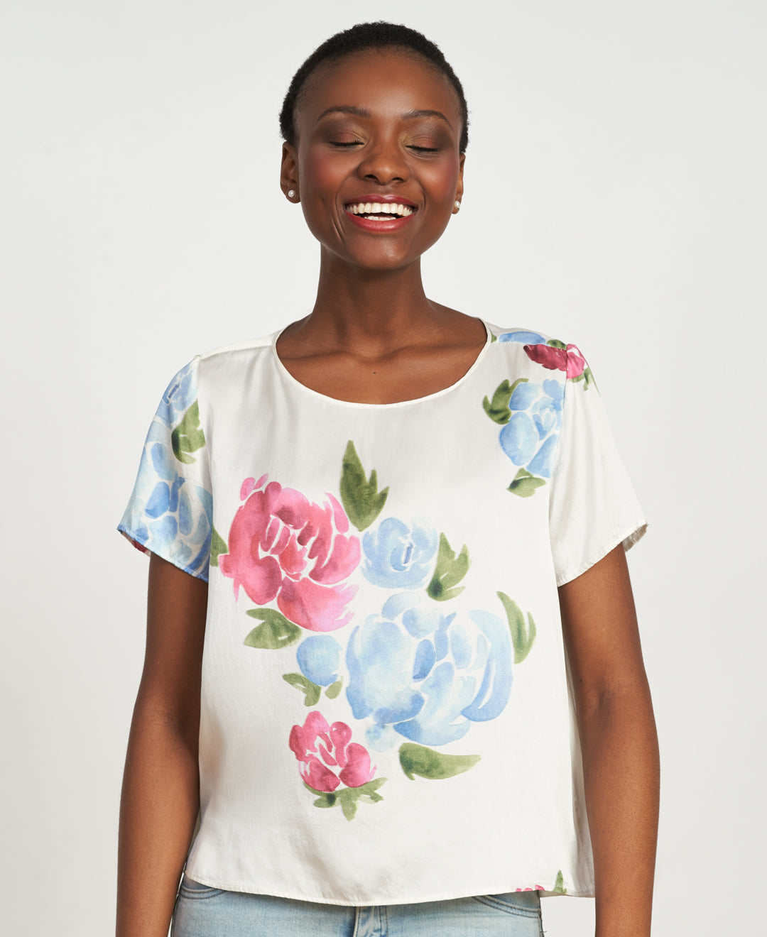 Blouse en soie biologique à fleurs fait au Québec