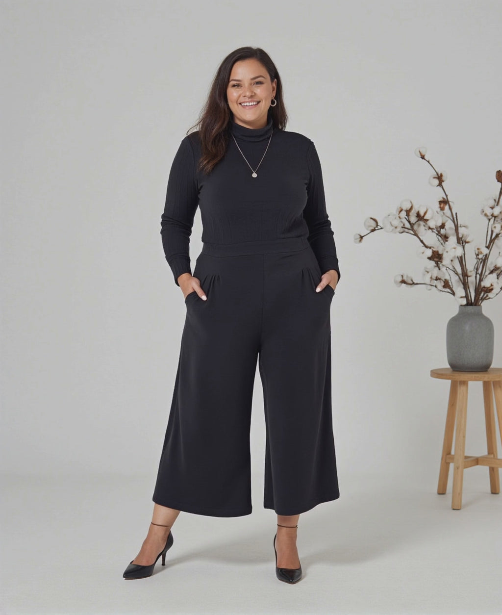 Pantalon noir évasé en coton biologique fait au Québec