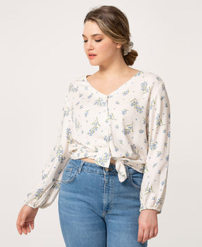 Chemise à fleurs myosotis en coton biologique faite au Québec