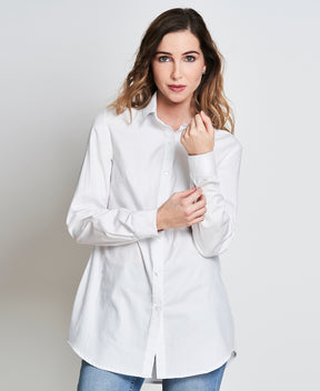 Chemise blanche en coton biologique faite au Québec coupe large