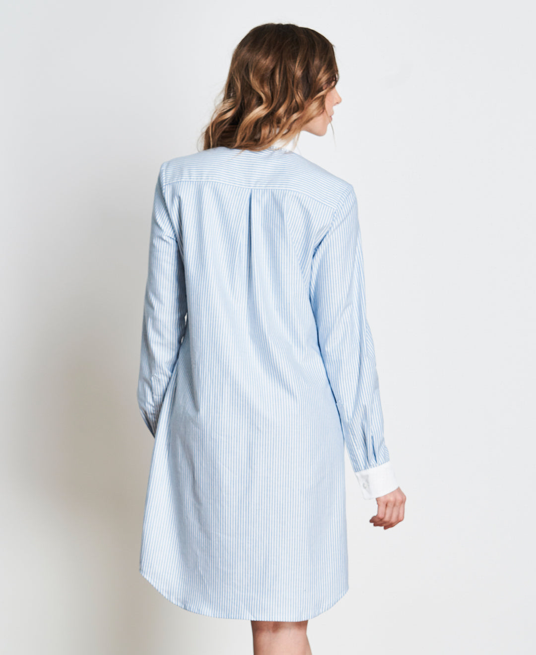 Blue pinstripes organic cotton shirt dress - Ethically made in Canada