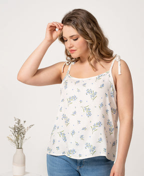 Camisole réversible fleurie myosotis bleu en coton biologique faite au Québec