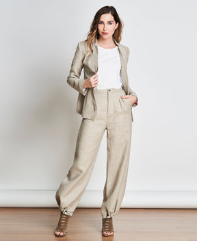 Pantalon en lin beige transformable fait au Québec dans des conditions éthiques